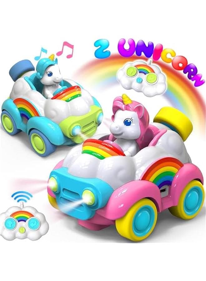 Unicorn Toys Remote Control Cars,Toys for Ages 2-4,Gifts for 2 Year Old Girls 2 Pack with LED Lights,Music,and Sound,Birthday Gift for 2 3 4 5 6 Year Old Girls(Blue and Pink)