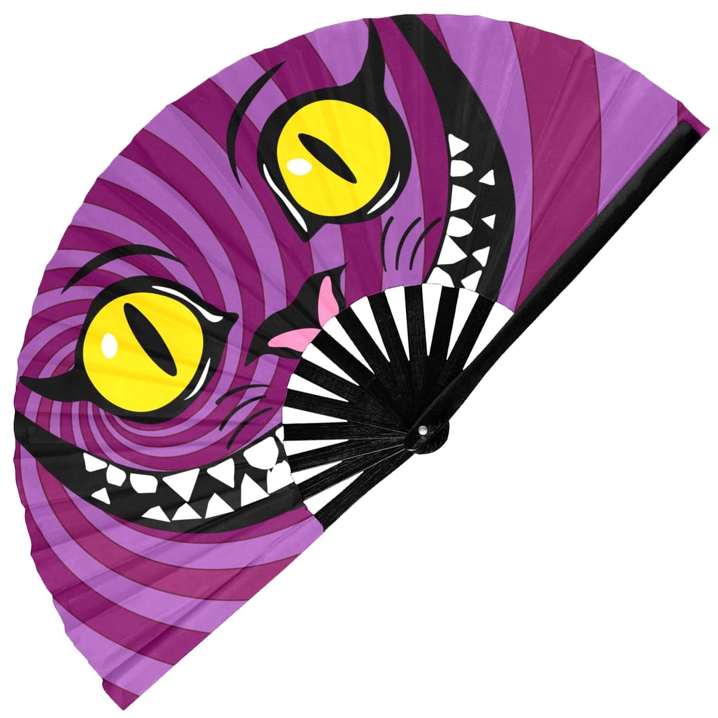 GloFX Large Hand Fan Alice in Wonderland Cheshire Cat Fan Bamboo Folding Fans for Rave Accessories and Festival Essentials