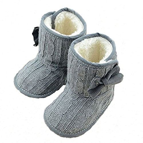 CdyBox Little Baby Fleece Fur Knit Snow Boots Infant Warm Winter for 0-18 Months (0-6 Months, Grey)