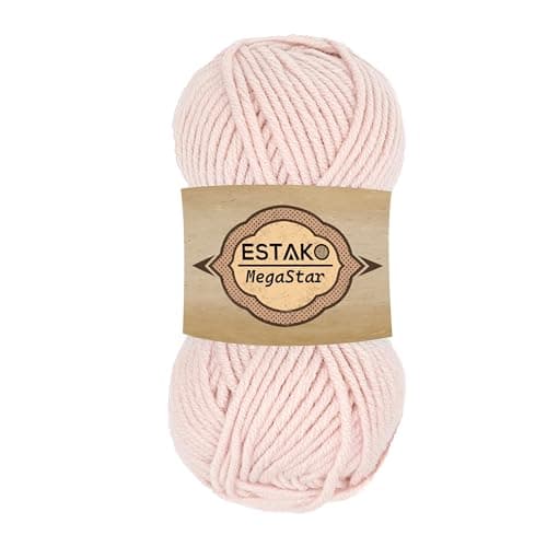 Estako Megastar, 75% Acrylic 25% Wool Yarn, Soft, Chunky Bulky Weight #5 for Crochet and Knitting 3.52 Oz (100g) / 120 Yrds (110m) (60699 - Powder)