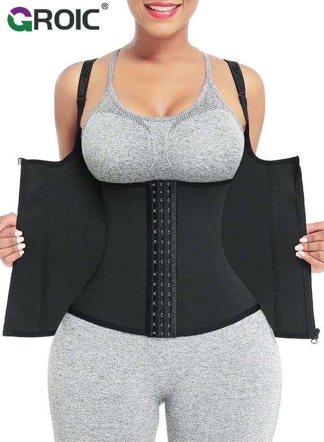 Waist Trainer for Women Triple Belt Body Shaper Waist Trainer Corset with zipper and 3 Rows Closure, Sauna Workout Trimmer Belts Underbust Corset Tummy Control Hourglass Slimming Belly Body Shaper - L