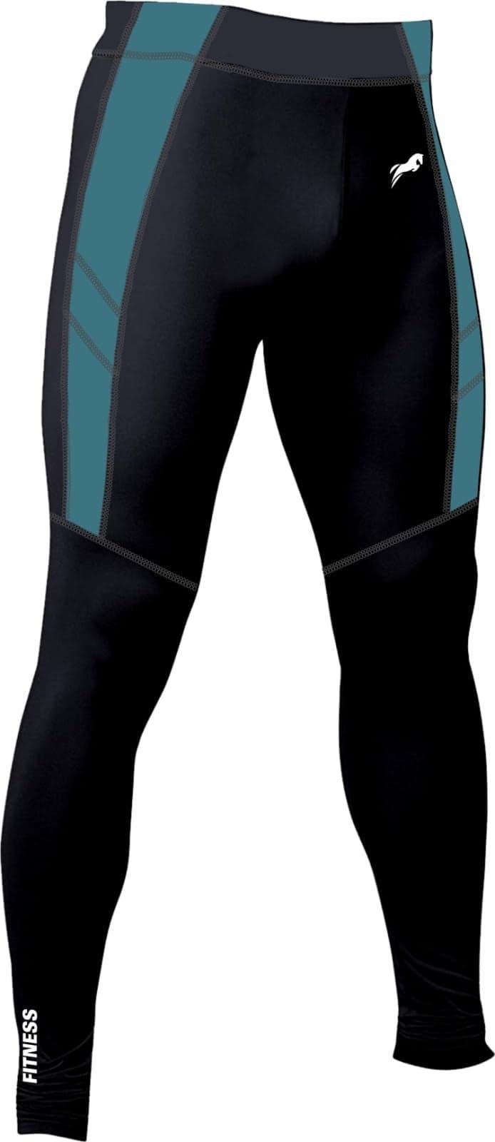 JUST RIDER Men's Running Full Length Tights Compression Lower Sport Mid Rise Leggings Gym Fitness Sportswear Training Yoga Pants for Men & Slim Women (Large, Black/Airforce)