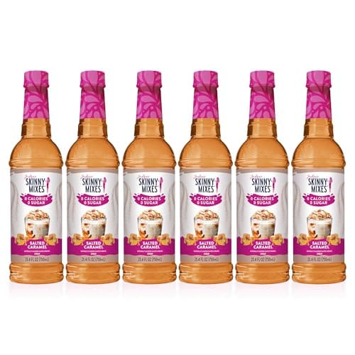 Jordan's Skinny Syrups Sugar Free Coffee Syrup, Salted Caramel Flavor Drink Mix, Zero Calorie Flavoring for Chai Latte, Protein Shake, Food & More, Gluten Free, Keto Friendly, 25.4 Fl Oz, (Pack of 6)