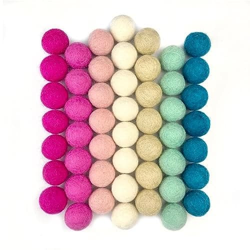 Cotton Candy - 100% Handmade Wool Felt Pom Poms - (50) Pure New Zealand Wool Felt Balls - DIY Pompoms for Craft, Garland, Decor - Assorted Pastel Colors - 0.8-1.0" Size - Drawstring Muslin Bag