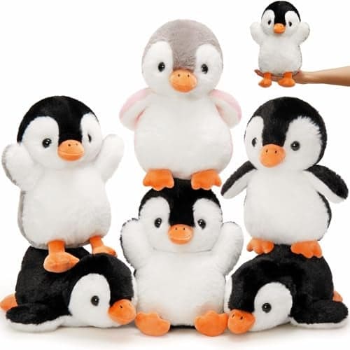 MaoGoLan 6Pcs Penguin Plush 10 inch Stuffed Penguins in Bulk Fluffy Penguin Stuffed Animals Arctic Theme Party Favors for Girls Kids Christmas Decorations Valentines Day Birthday Gift