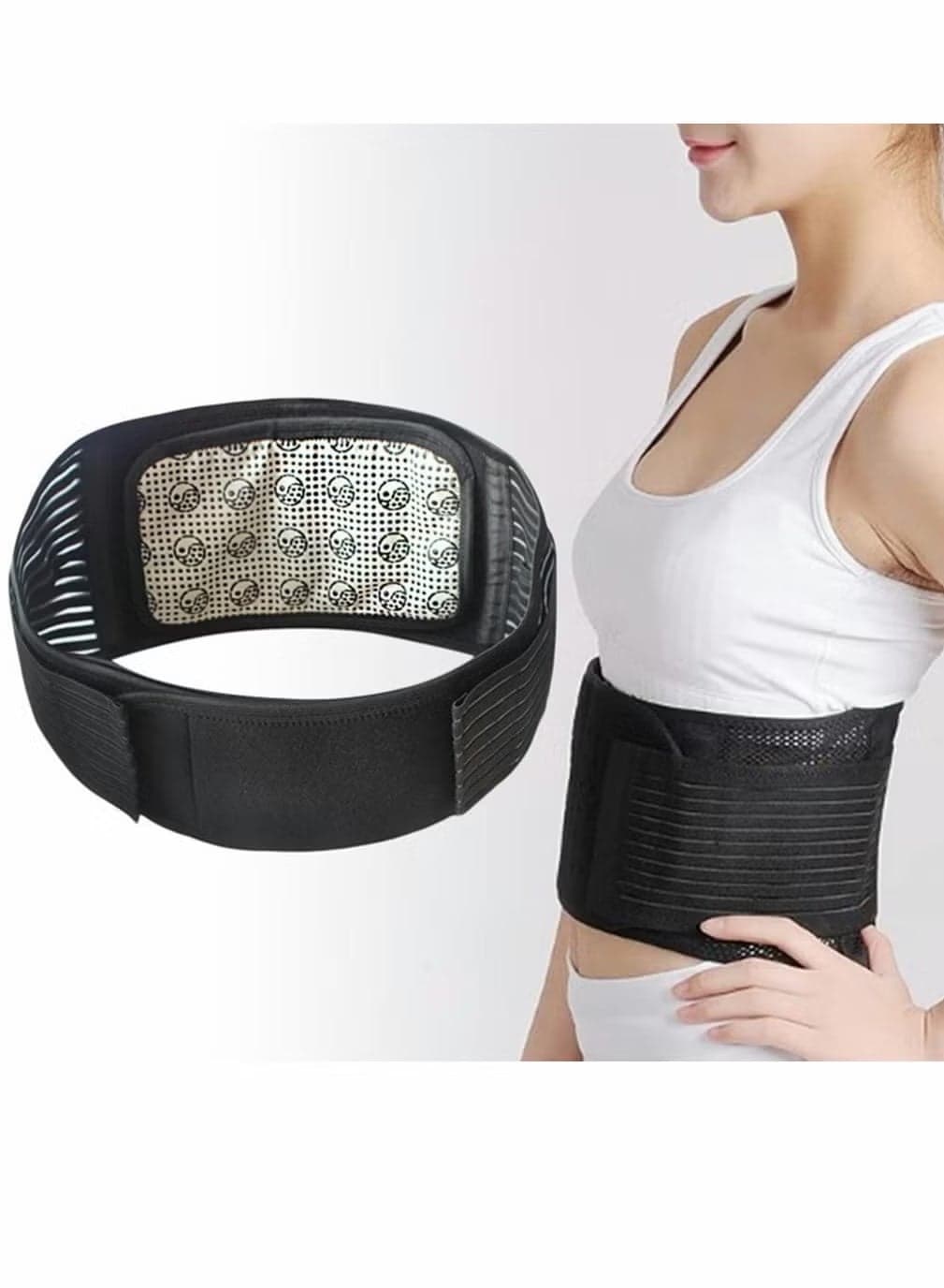 Adjustable Self-Heating Lumbar Support Belt, Detachable Magnet Plate Waist Back Brace, Therapeutic Waist Belt for Pain Relief, Men & Women, Size L, Black