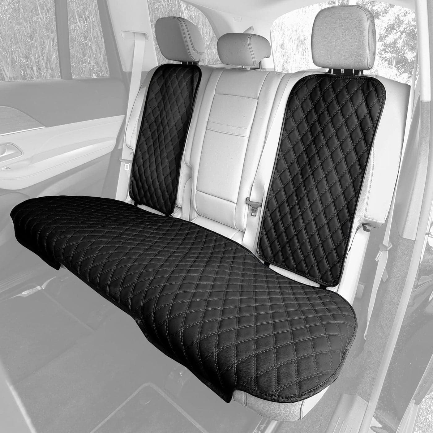 FH Group Car Seat Cushion Rear Set Black Faux Leather Automotive Seat Cushions Universal Fit Rear Car Seat Cushions With Nonslip Silicone Backing for SUV Sedan Van Black Rear Set