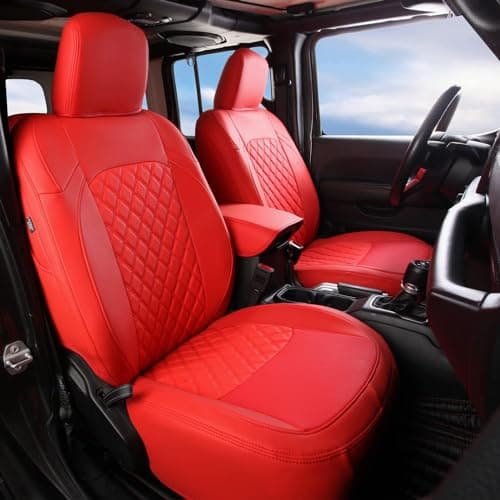 GIANT PANDA Jeep Wrangler 4 Door JL 20182026 Full Set Car Seat Covers for Sahara Altitude Rubicon 392 Unlimited with Rear Cup Holder Customized Faux Leather Red