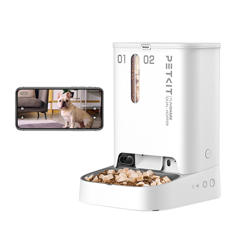 PETKIT Automatic Cat Feeder with AI Camera for Two Cats, 1080P HD Video with Night Vision, 2.4G WiFi Pet Feeder with 2-Way Audio for Cat & Dog, Dual Food Hopper 4-Stage Fresh Lock Dry Food Dispenser