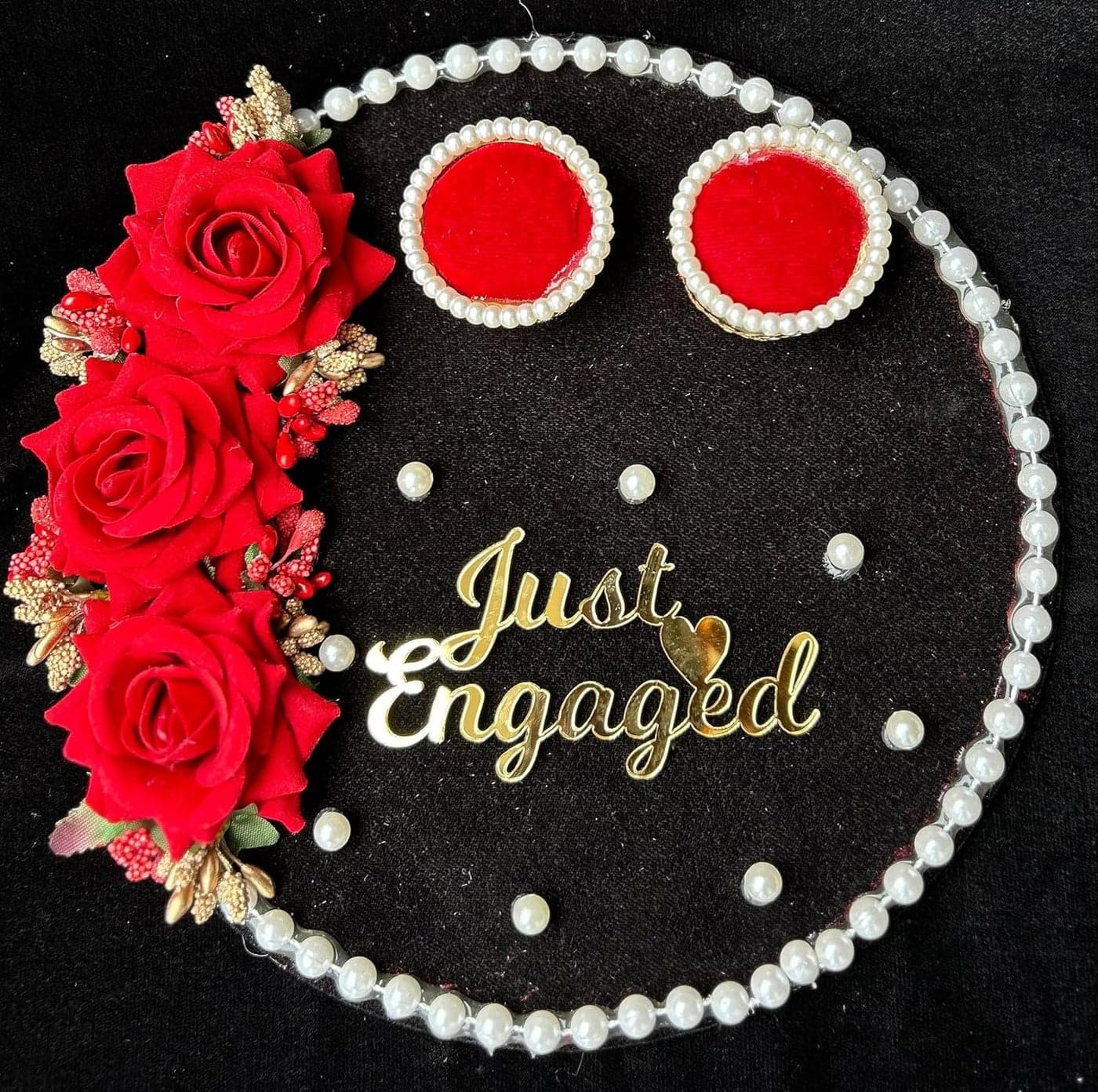 Mridang Engagement Wedding Ring Holder Platter Just Engaged Thali Wedding Ring Platter Marriage Dcor Engagement Ring Tray BlackRed velvet