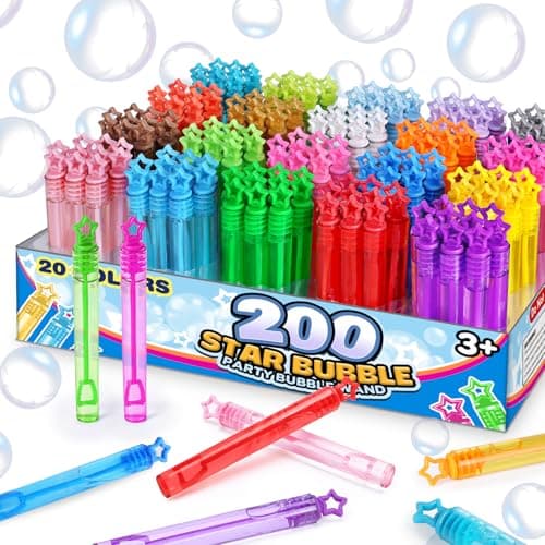 200 Pcs 20 Colors Mini Star Bubble Wand Bulk in Gift Box Neon Bubbles Party Favors For Kids Classroom Giveaways Goody Bags Stuffer Carnival Prizes Toy Birthday Treats Party Supplies for Toddlers