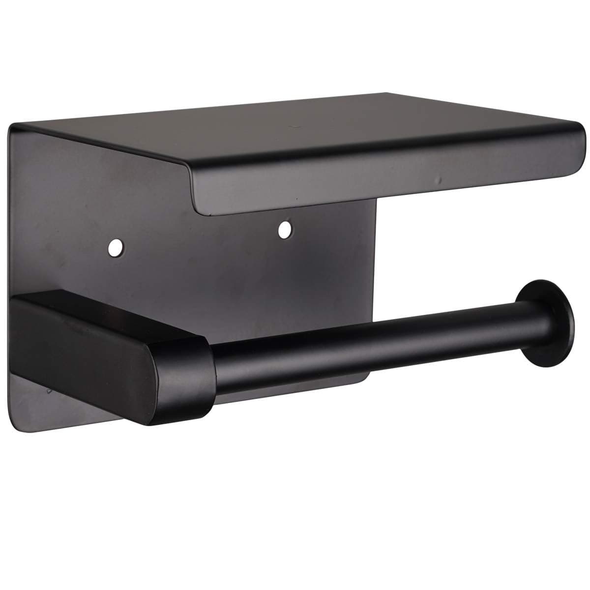 Matte Black Toilet Paper Holder Adhesive Toilet Paper Roll Holder with Shelf 3M Adhesive No Drill or WallMounted with Screws for Bathroom Kitchen