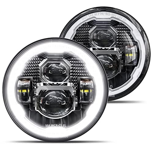 HWSTAR Pair New 1000% Brighter Anti-glare 7 Inch Led Headlights Round Compatible with Jeep Wrangler JK JKU TJ LJ Chevy Ford GMC Dodge Mazda Nissan VW Mack etc DOT w/Halo DRL H6024 Hi/Low Sealed Beam