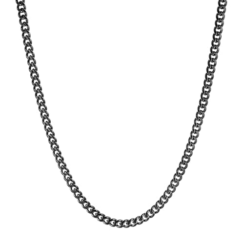 HZMAN 5mm Cuban Chain for Men Stainless Steel Men's Black Chain Diamond Cut Hip Hop Link Chains Necklace 16-30 Inch (18in)