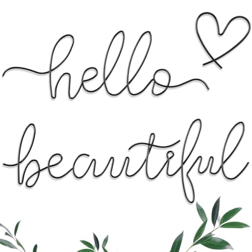 Hicarer Metal Hello Gorgeous Wall Art Minimalist Decor for Bedroom Bathroom Living Room Dressing Room Salon Office Home Decorations Easy to Install Wall Decor(Black,Lovely Style)