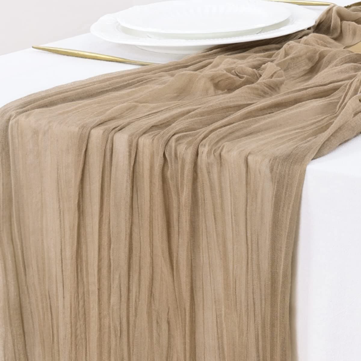 Socomi Nude Brown Cheesecloth Table Runner Summer Boho Rustic Gauze 120 inch 10FT Cheese Cloth Runner for Wedding Party Baby Shower Birthday Home Decor Holiday Decorations