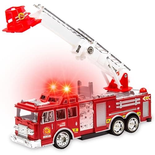 Toysery Fire Truck Toy with Flashing Lights Siren Sounds for Kids Extendable Rotating Ladder Bump and Go Action Role Play Toy for Boys Girls Kid Car Toy Trucks Ages 37