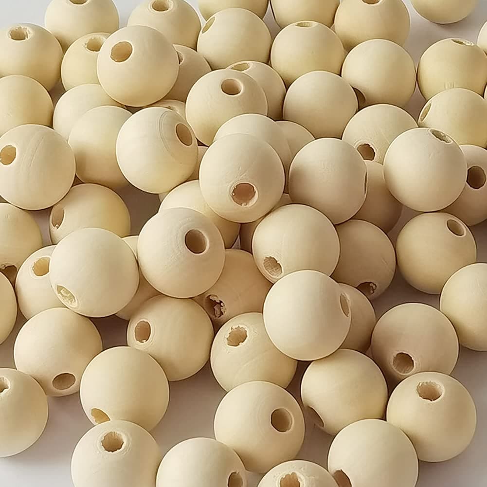 WLIANG 100 Pcs 25mm Natural Wooden Beads 1 Inch Unfinished Wood Spacer Beads Round Balls for DIY Crafting Making Garland Farmhouse Home Decoration