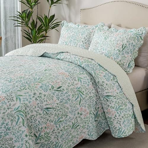 HoneiLife Botanical Quilt King Size SpringSummer Quilts 3Piece Microfiber Bedspreads Wildflower Coverlets Floral Quilt Sets Lightweight Bed Cover Queen Quilt Bedding Sets All Season Use