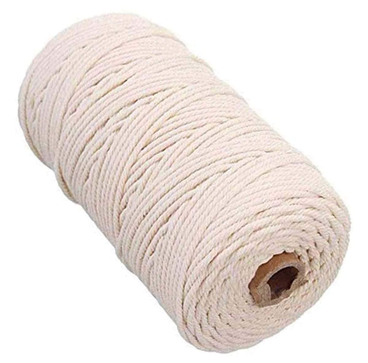 DIY Crafts Pack of 3 Pcs, Off White, Durable 4mm Cotton Macrame Rope Natural Beige Twisted Cord Artisan Cord Rope H (Pack of 3 Pcs, Off White)