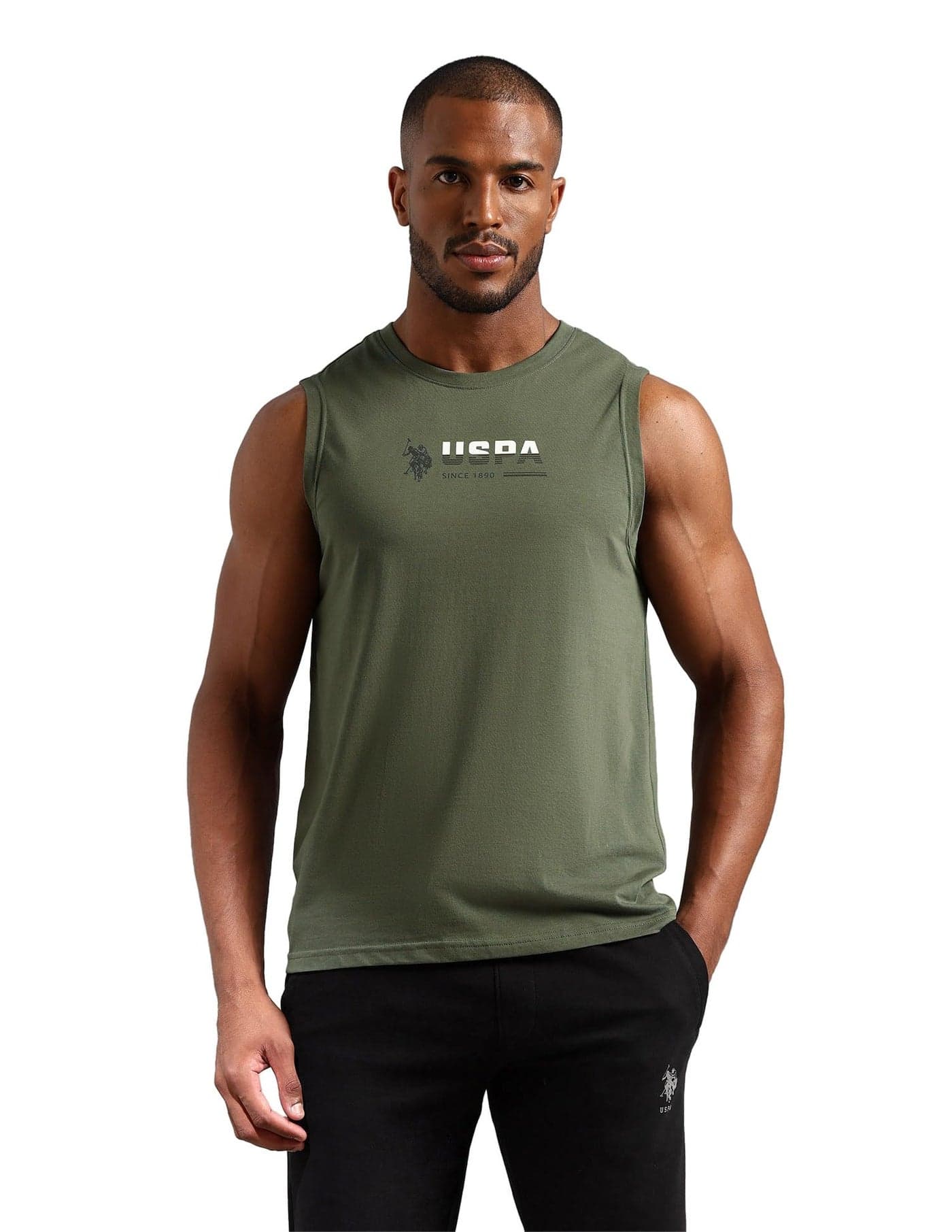 U.S. Polo Assn. Brand Print Comfort Fit OEV06 Gym | Fashion Vest- Pack of 1 (Olive S)
