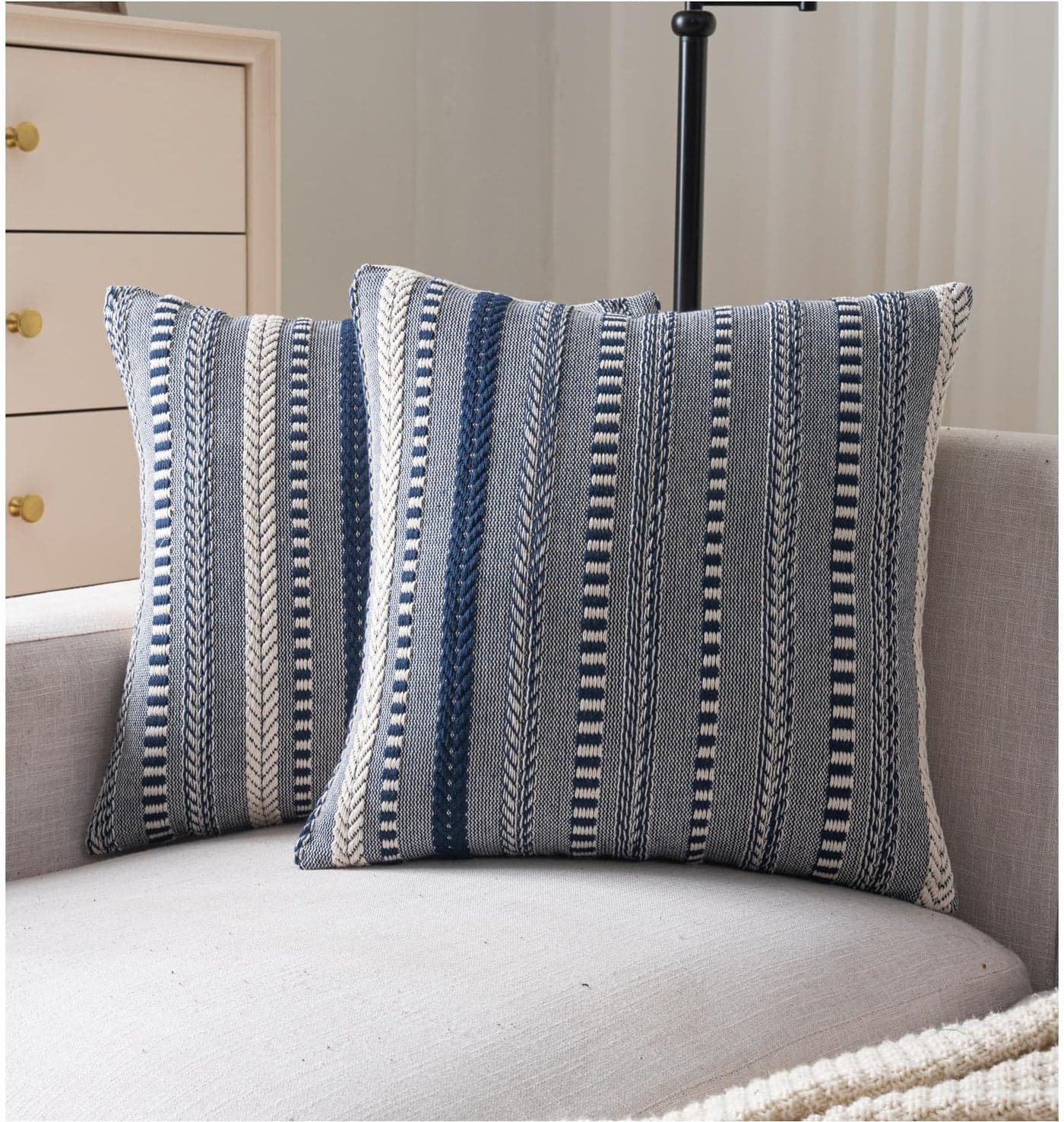 Cethom Boho Throw Pillow Covers 20x20 Inch Set of 2 Farmhouse Decorative Couch Pillow Cases Navy Blue Accent Pillows of Bed Sofa Bedroom Living Room Home Decor Cushion Cover