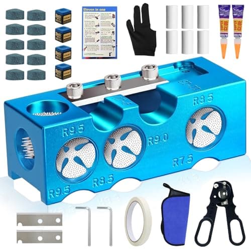 JAC HouseHold 11in1 Billiards Pool Cue Tips ShaperUpgraded Aluminum Alloy Pool Cue Tips Replacement Kit Professional Cue Stick ToolPool Cue Accessories for Replacement and Shaping Cue Tips
