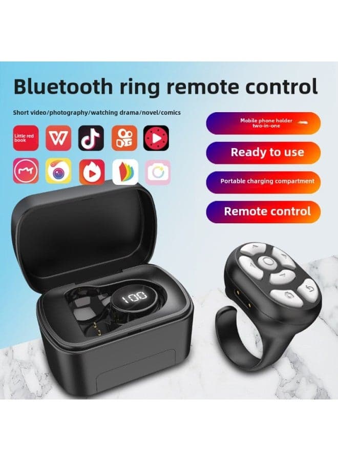 Charging Bin Ring Tremolo Remote Control Short Video Mobile Phone Bluetooth Self-timer Turning And Praising Device Quick Hand Photo-Color:S20 Tremolo Ring Black