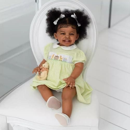 Wamdoll 24Inches Sweet Smiling Rooted Curly Hair Lifelike Reborn Baby Girl Dolls that Look Real and Feel Real Realistic Newborn Toddler Collectible Art Doll in Dark Brown Skin