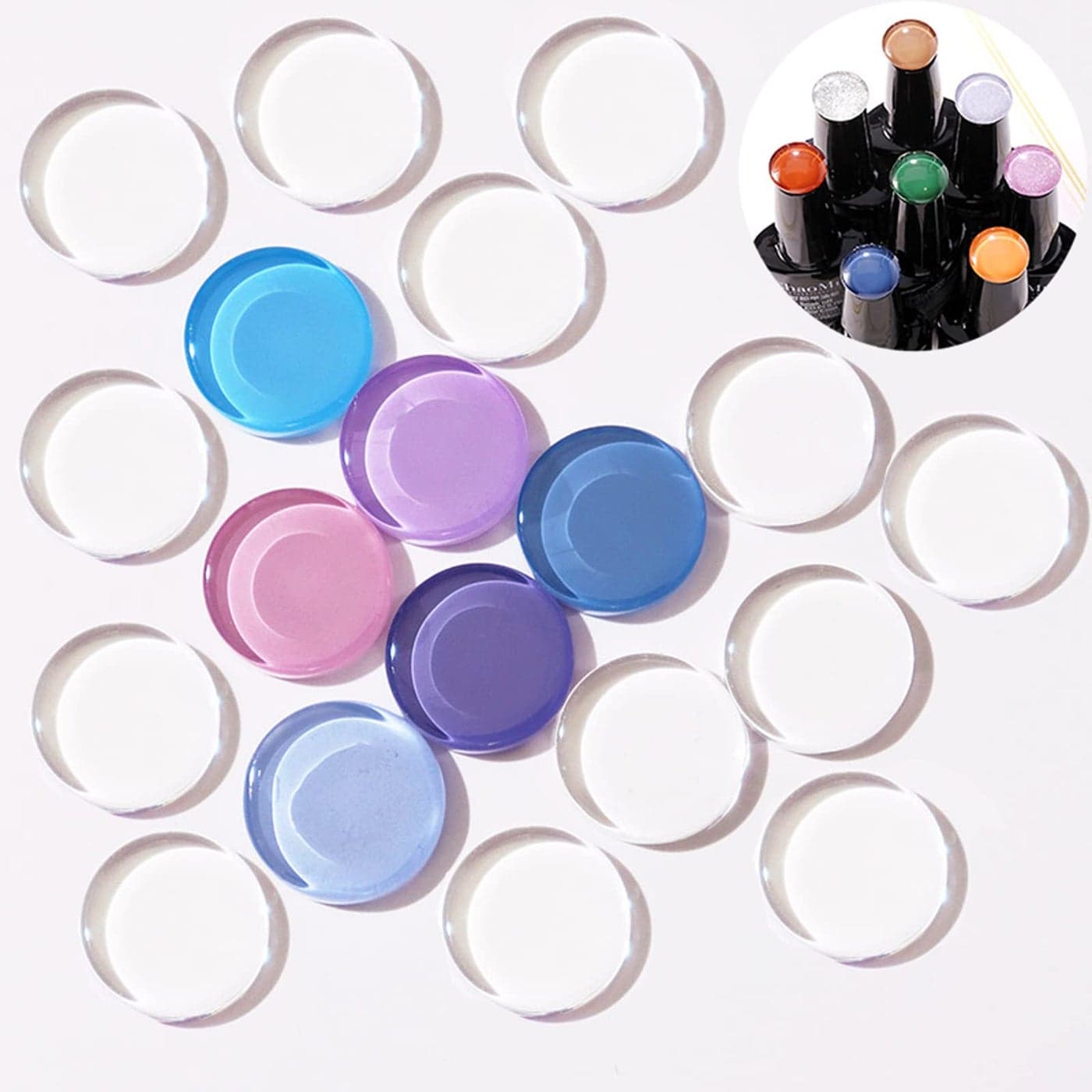 100 Pcs Round Glass False Nail Art Display Tips Transparent False Nail Tips for Nail Color Display with 100 Pcs Round Nail Crystal DoubleSided Adhesive