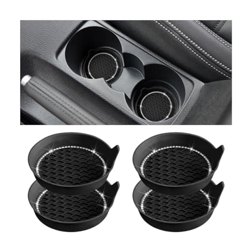 Osilly Bling Car Cup Holder Coaster, 4 Pack Universal Insert Coasters with Crystal Rhinestone, Silicone Non-Slip Shockproof Drink Mat, Car Interior Accessories Fashion Decor for Women Girl (Black)