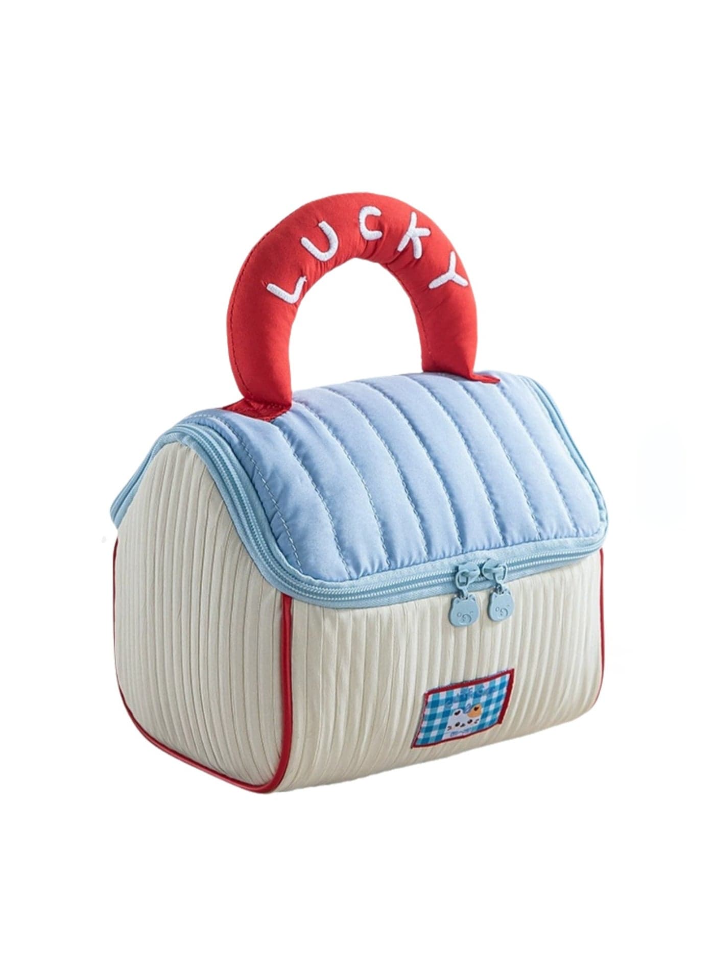 Cute House Cosmetic Bag Girl Soft Contrast Color Toiletry Bag Travel Portable Handbag Large Capacity Storage Bag (Red and Blue Contrast Color)
