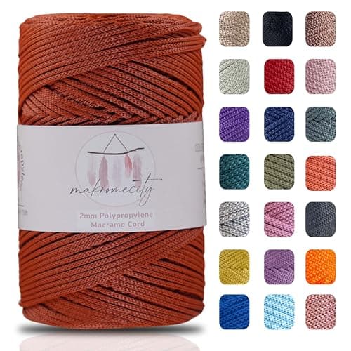 Makromecity, Polyester Macrame Cord (2 mm x 750 feet) 2mm Polypropylene Brick Macrame Cord Crochet Macrame Bag Cord Crafts for Wall Hangings, Bags, Underplate, Rug