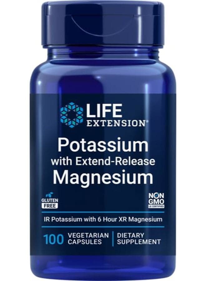 99mg Potassium with Extend-Release Magnesium 250mg, 100 Veg Caps - Gluten-Free – Non-GMO – Vegetarian Supplement for Men and Women - Dual-Action Mineral Formula