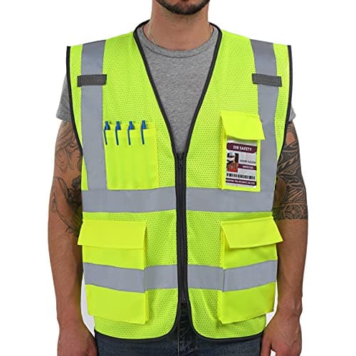 Dib Safety Reflective Safety Vest for Men Women, High Visibility Vest with Pockets and Zipper, ANSI Class 2, Yellow Mesh S
