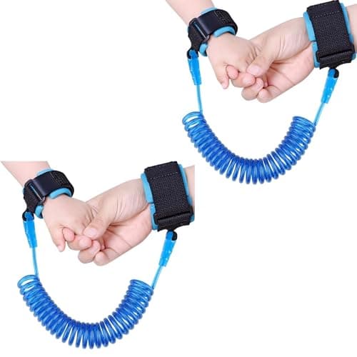 AAMATY 2 Pcs Baby Safety Wrist Link, Anti Lost Child Harness Strap, Adjustable Toddler Leash Band for Walking, Soft Hand Belt Rope (Blue, 1.5 Metre)