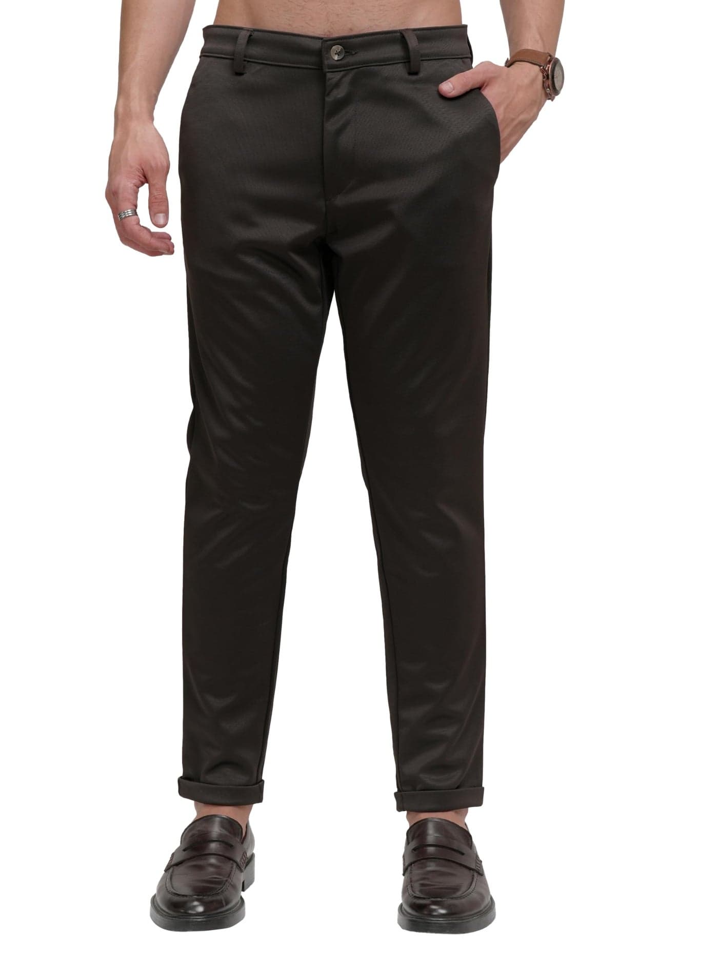 Highlander Men's Ankle-Length Slim Fit Trousers | Modern Style & Comfort | Perfect for Casual & Formal Wear