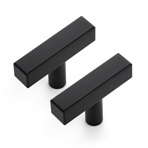 10 Pack 2 Inch Matte Black Cabinet Handles, Square Kitchen Hardware for Cabinets & Drawers, Stainless Steel Pulls with Single Hole Knobs