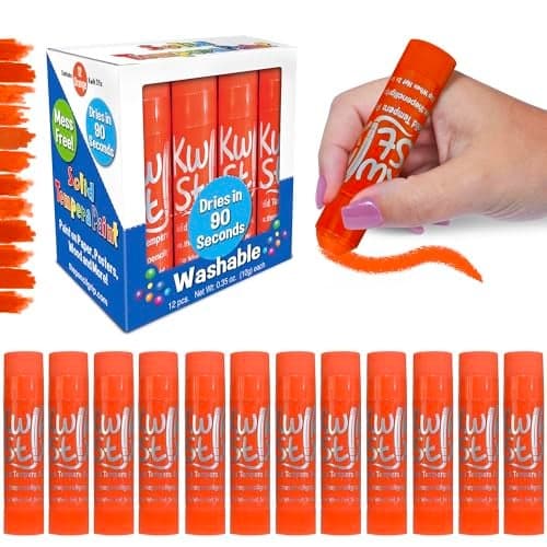 Kwik Stix Solid Tempera Paint Sticks 12 Pack of Orange Same Color Washable Quick Dry 90 Seconds ASTM Certified NonToxic AllergenFree Kids Toddler Art Supplies for Home School Crafts