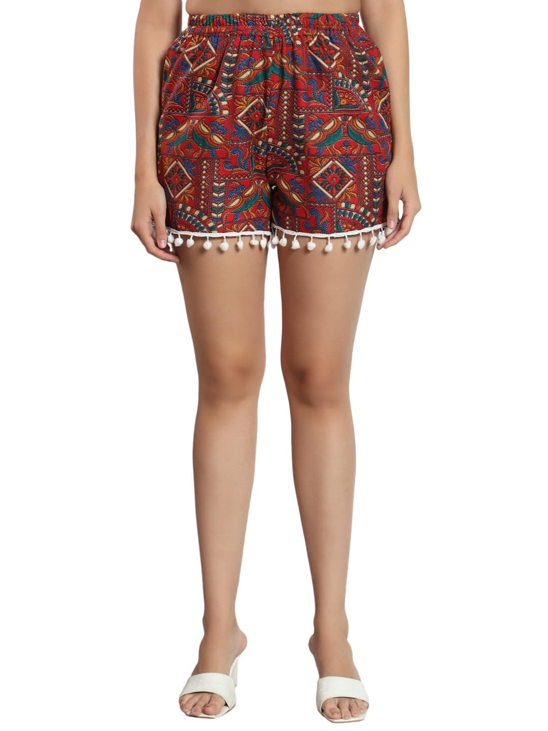 ADDYVERO Women High Rise Elasticated Waistband Printed Loose Fit with Side Pocket Women Casual Wear Shorts (Multicolor, 30)