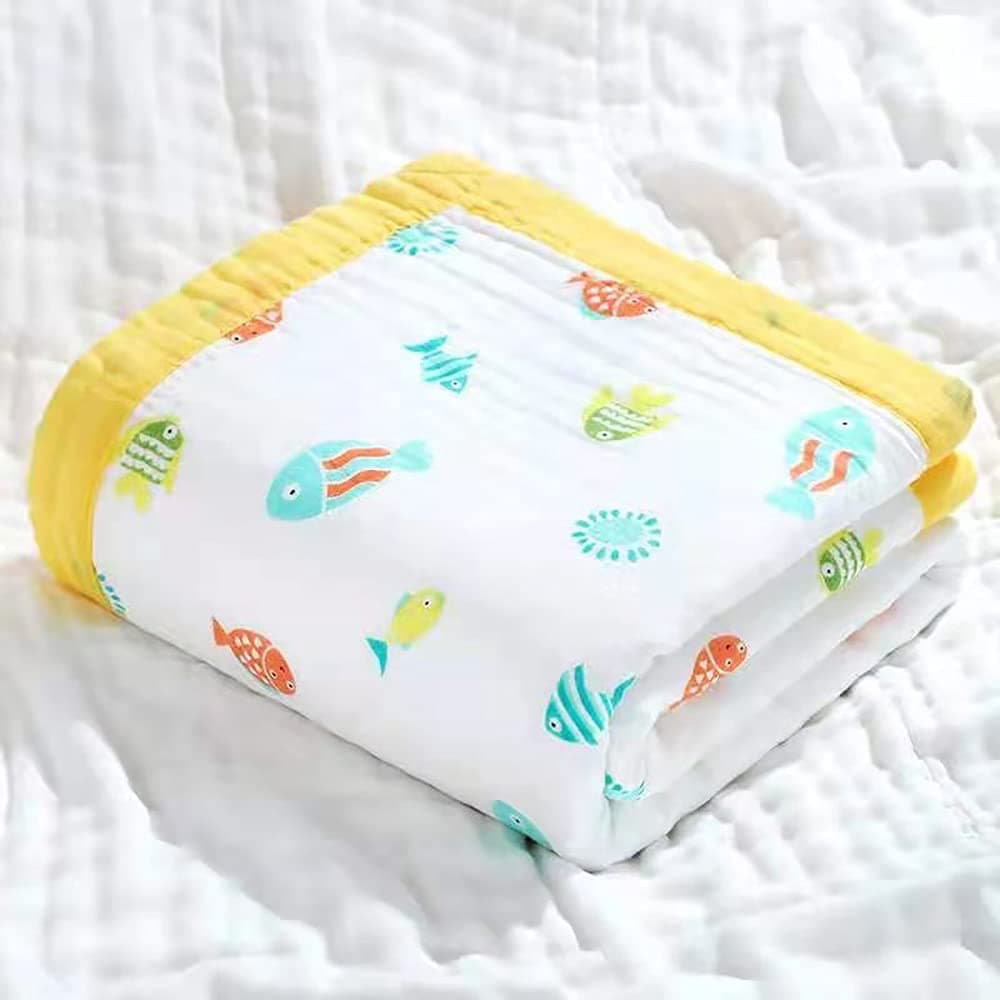 MosQuick® 100% Cotton Muslin Blanket 6 Layer Super Soft Blanket for Kids Baby Blanket Infants Size Perfect New Born Baby Products All Must Have for Baby Bed - 110cm x110 cm 0-5 Years