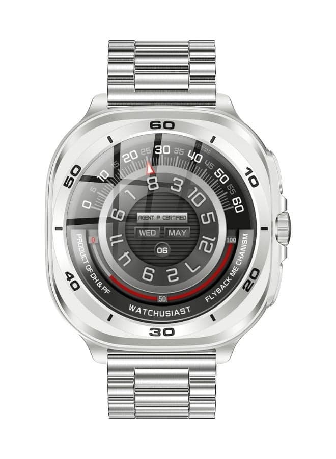 Swiss Military DOM7 Smartwatch 1.43" AMOLED, Bluetooth Calling, Multi Language, Health & Sports Tracking, Wireless Charging, 7 Days Battery, IP67, iOS/Android Compatible, Silver Frame with Steel Strap