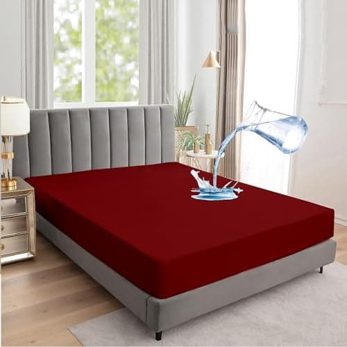 linenaffairs Waterproof Soft Terry Cotton Mattress Protector/Breathable Elastic Fitted Style/Bed Cover King 78"x84"/ 6.5ft x 7ft /198 x 213 cm,Burgundy