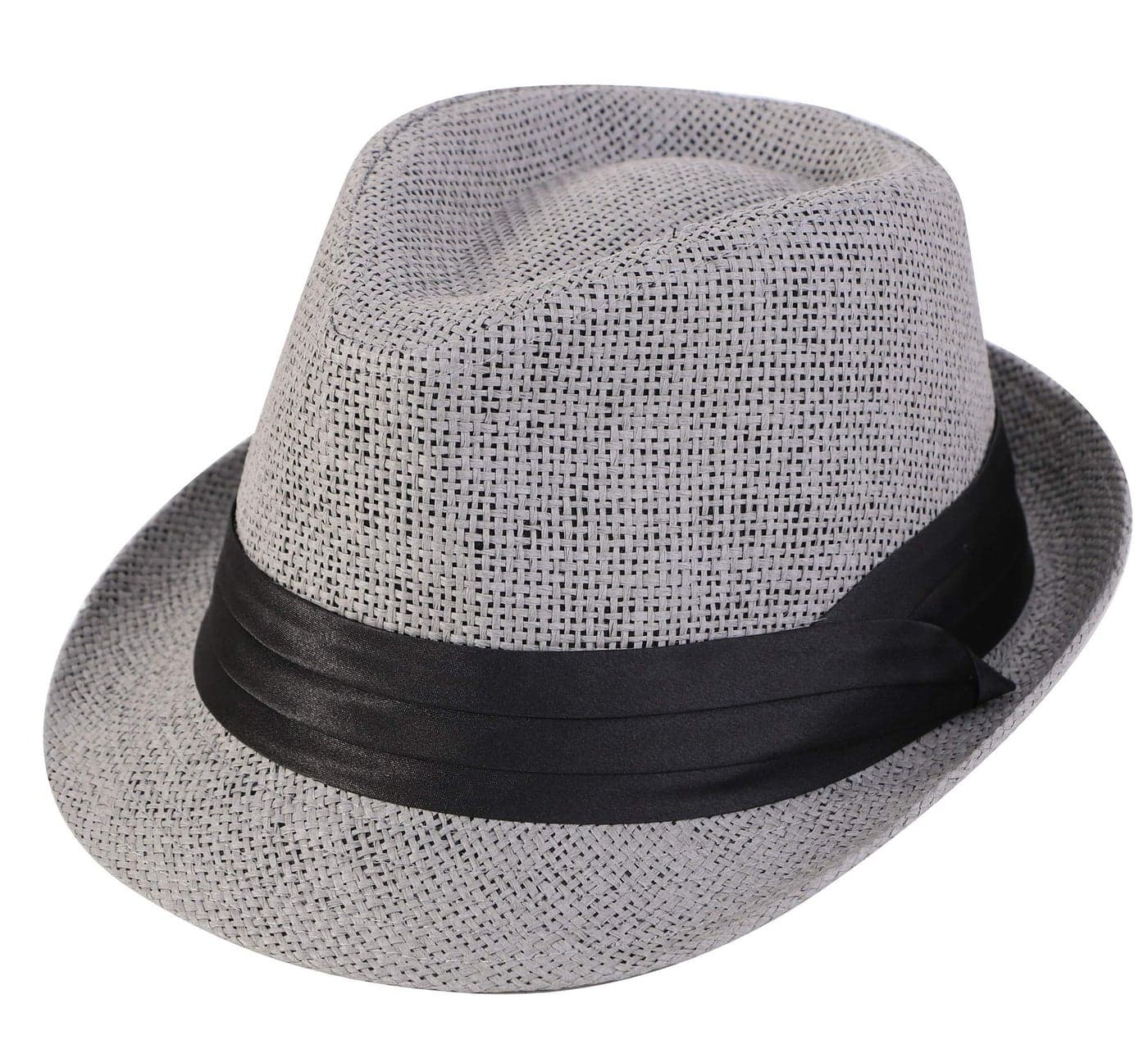 Simplicity Straw Fedora Mens Hats Fedora Mens Fedora Hat Gangster Hats for Men Trilby Short Brim Straw Fedora Hat Grey S/M