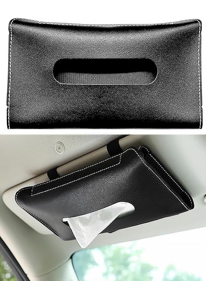 Car Visor Tissue Holder - Leather Tissue Box Holders Car Mask Dispenser - Hanging Car Napkin Holder Auto Tissues Dispenser - Rectangular Mask Holders Sun Visor Accessory for Vehicles (Black)