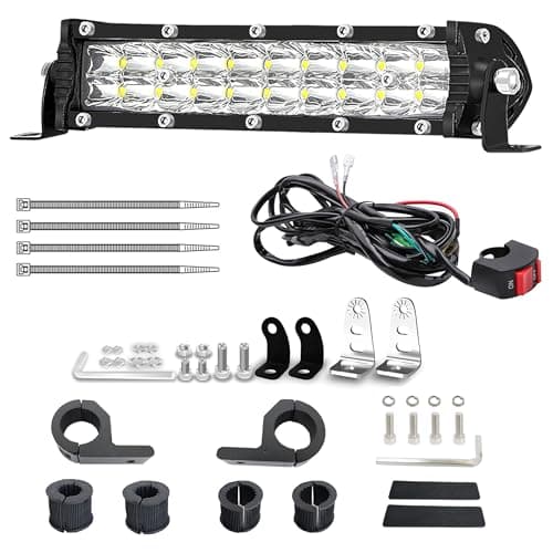 Light Bar for eBike 7 Inch Motorcycle Dirt Bike LED Headlight 60W 6000lm with 78 Handlebars Mounting Clamp Brackets and 12V Wiring Harness Switch CRF XR TTR KLX MTB Dirtbike Night Riding Light Kit