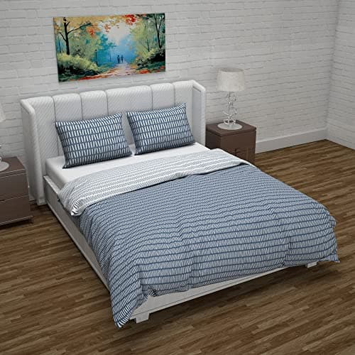 Divine Casa Micro Polyester Reversible Double Bed Queen Size Floral Printed Duvet Cover, Blue and White1
