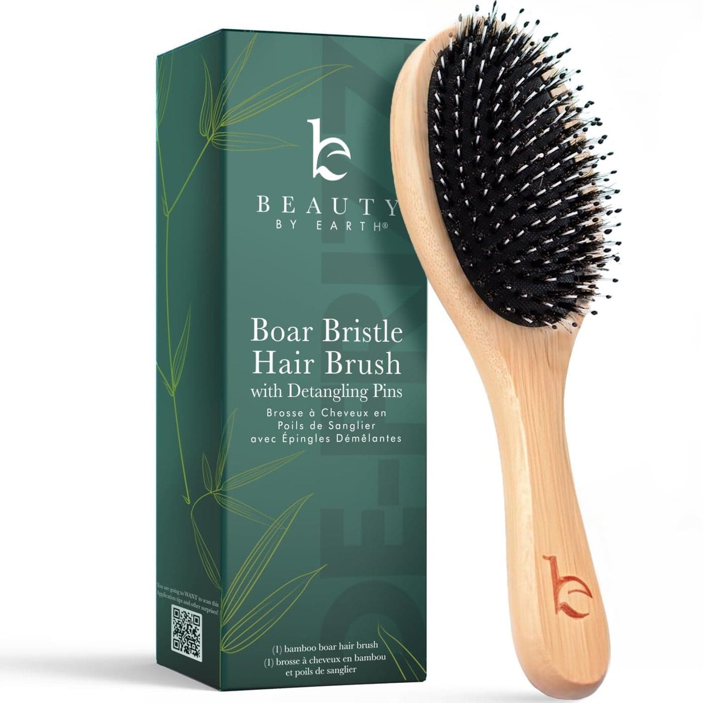 Boar Bristle Hair Brush Smoothes Detangles All Hair Types Hairbrush for Women Men Kids Brush for Thick Hair Distributes Oils for Natural Shine Stimulates Scalp