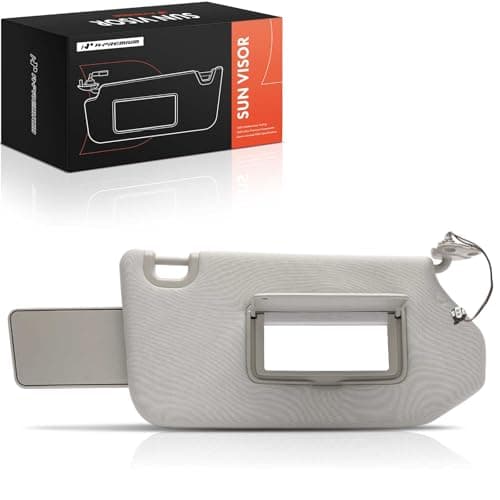 A-Premium Passenger Right Side Sun Visor Compatible with Infiniti JX35, QX60 & Nissan Pathfinder, 2013-2019 - with Vanity Light, with Vanity Mirror, with sliding sun visor extension, Gray Color