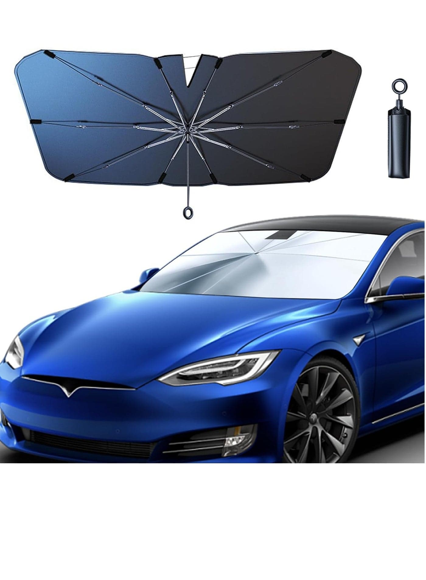 Car Windshield Sunshade Umbrella Car Front Windshield Sun Shade with Pull Cord 140 x 80 cm UV Block for Heat Insulation Front Window Interior Sun Protection for Medium Sedan